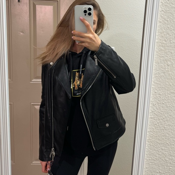 Armani Exchange faux leather black biker jacket, Size Small New With Tags - Picture 13 of 13